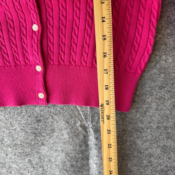 Polo Ralph Lauren Pink Cable Knit Cardigan Size L (12–14) Cotton Logo Sweater - Picture 9 of 11
